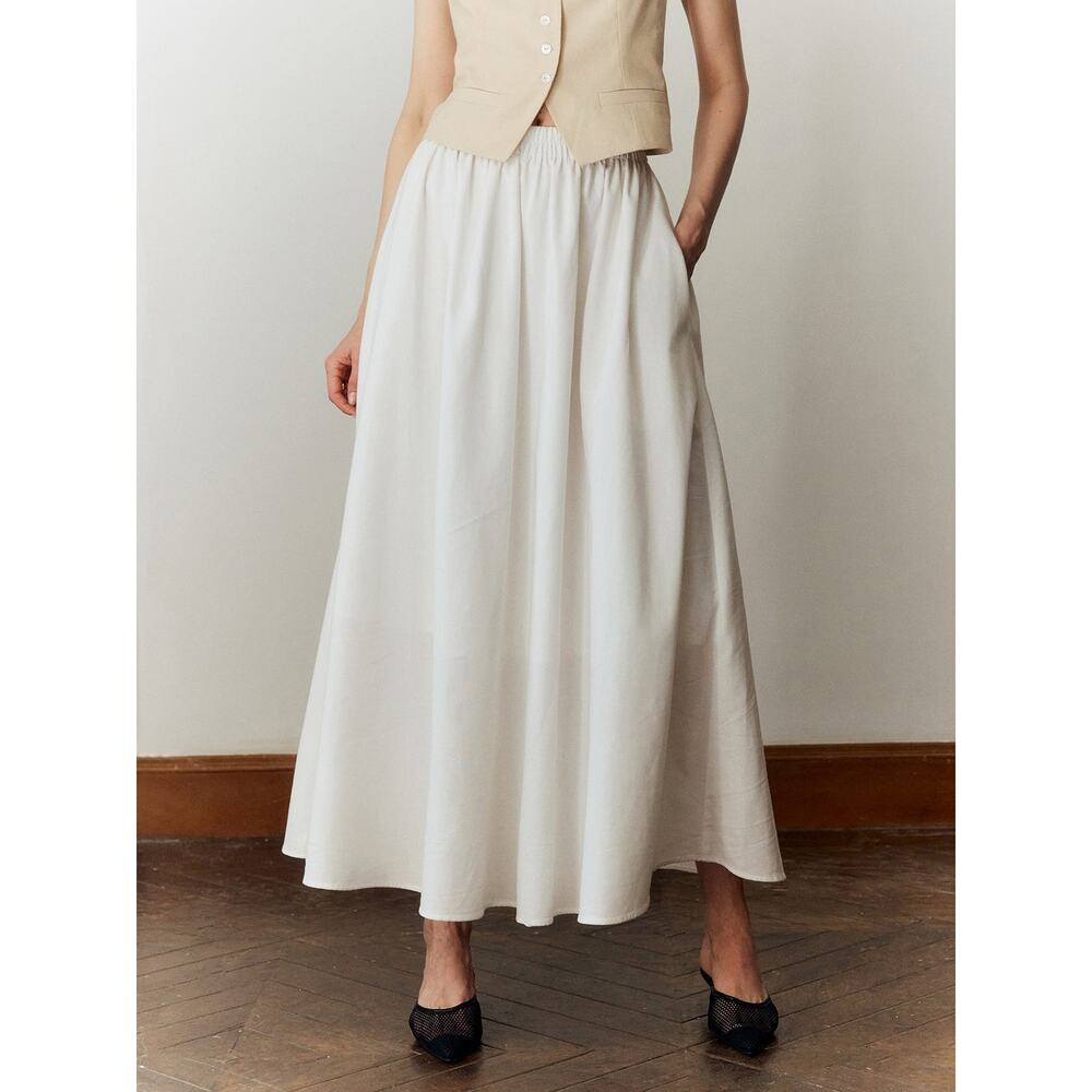 Commense Cotton Linen Maxi Skirt - S - White - Picture 2 of 6